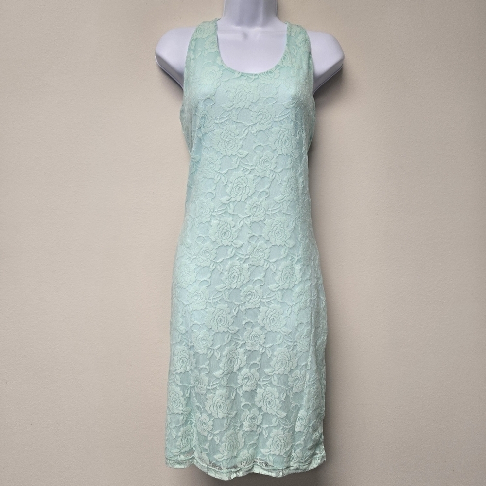 Gianni Bini Rose Floral Lace Sleeveless Dress Mint Green L